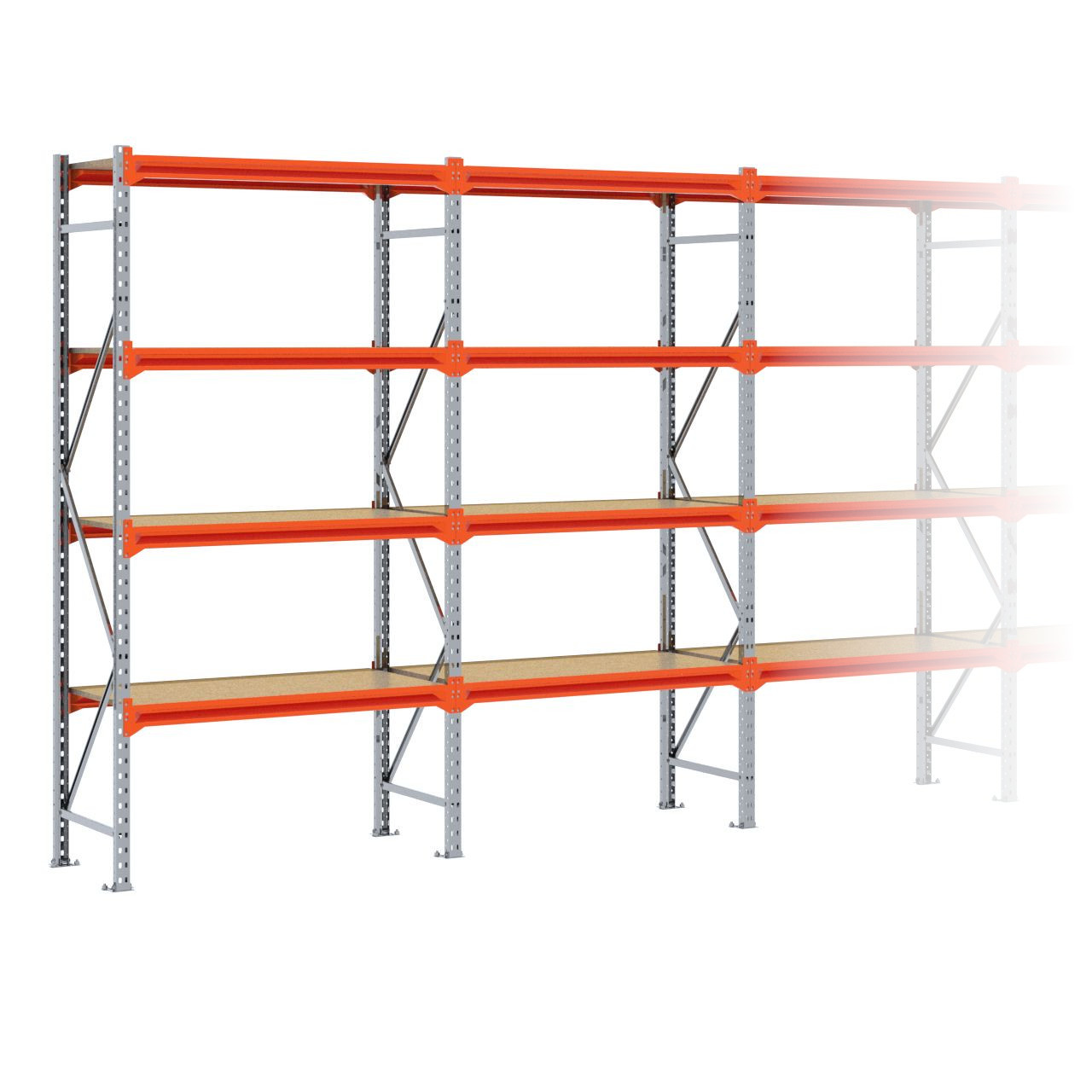 Grootvakstelling 2.500 mm x 5.100 mm x 600 mm (HxLxD) - 4 niveaus GALVA