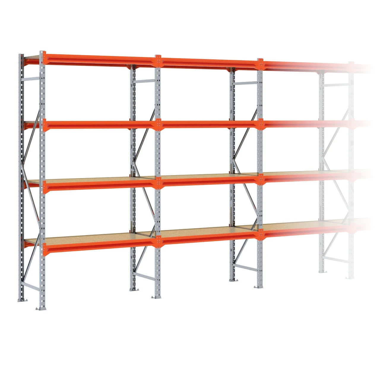 Grootvakstelling 2.500 mm x 6.300 mm x 600 mm (HxLxD) - 4 niveaus (Liggers 1.200 mm) GALVA