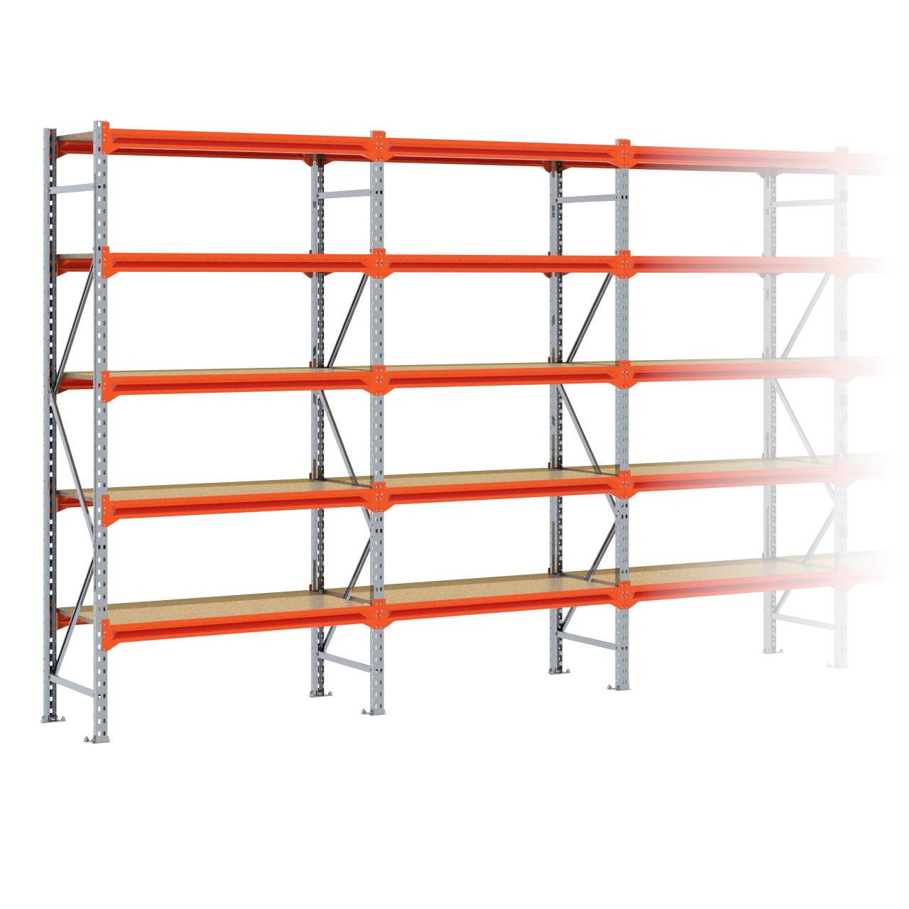 Grootvakstelling 2.500 mm x 6.300 mm x 600 mm (HxLxD) - 5 niveaus (Liggers 1.200 mm) GALVA