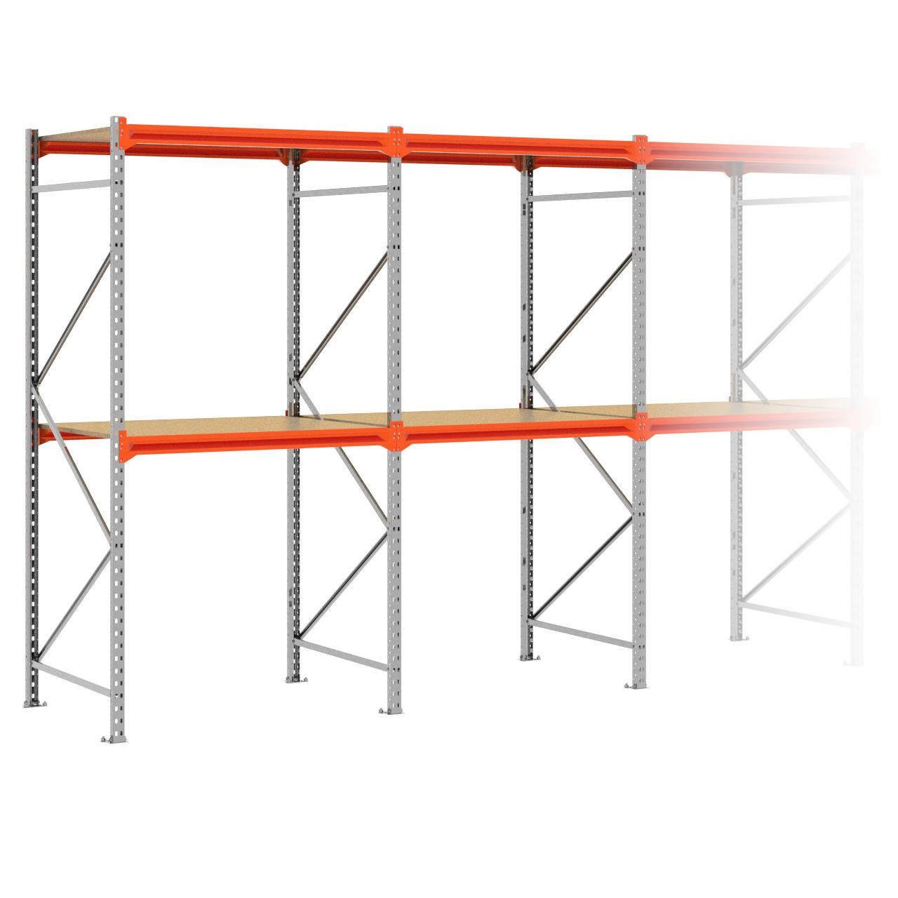 Grootvakstelling 2.500 mm x 6.300 mm x 1.000 mm (HxLxD) - 2 niveaus (Liggers 1.200 mm) GALVA