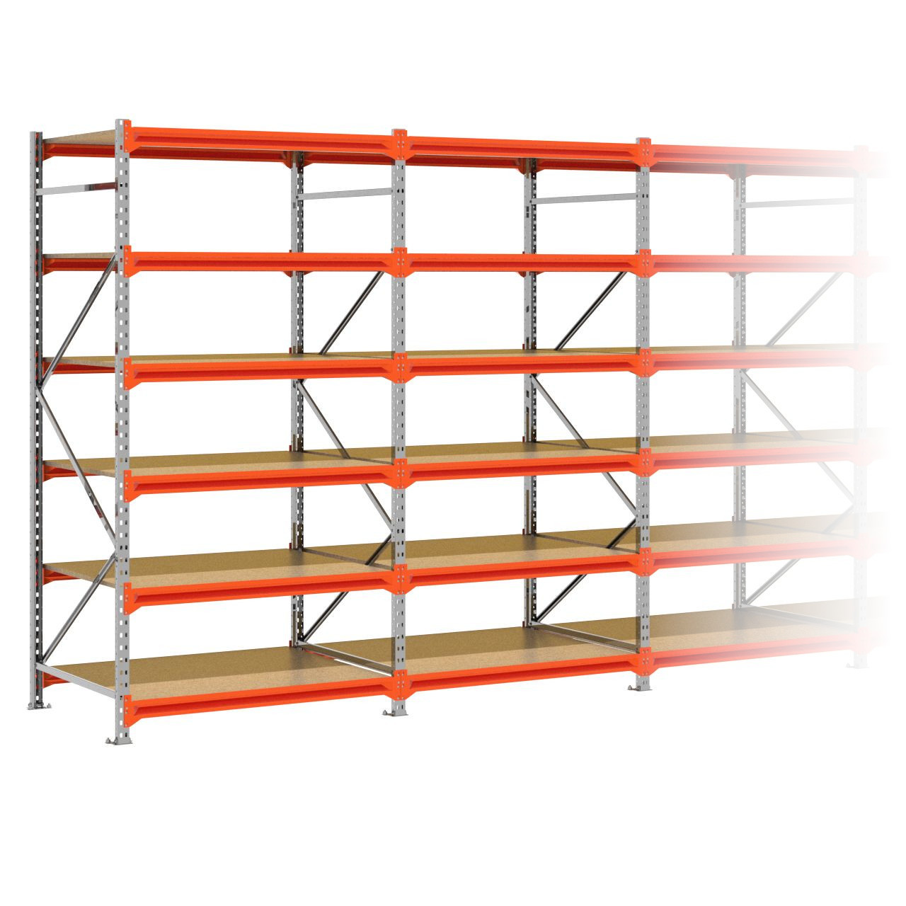 Grootvakstelling 2.500 mm x 6.300 mm x 1.000 mm (HxLxD) - 6 niveaus (Liggers 1.200 mm) GALVA