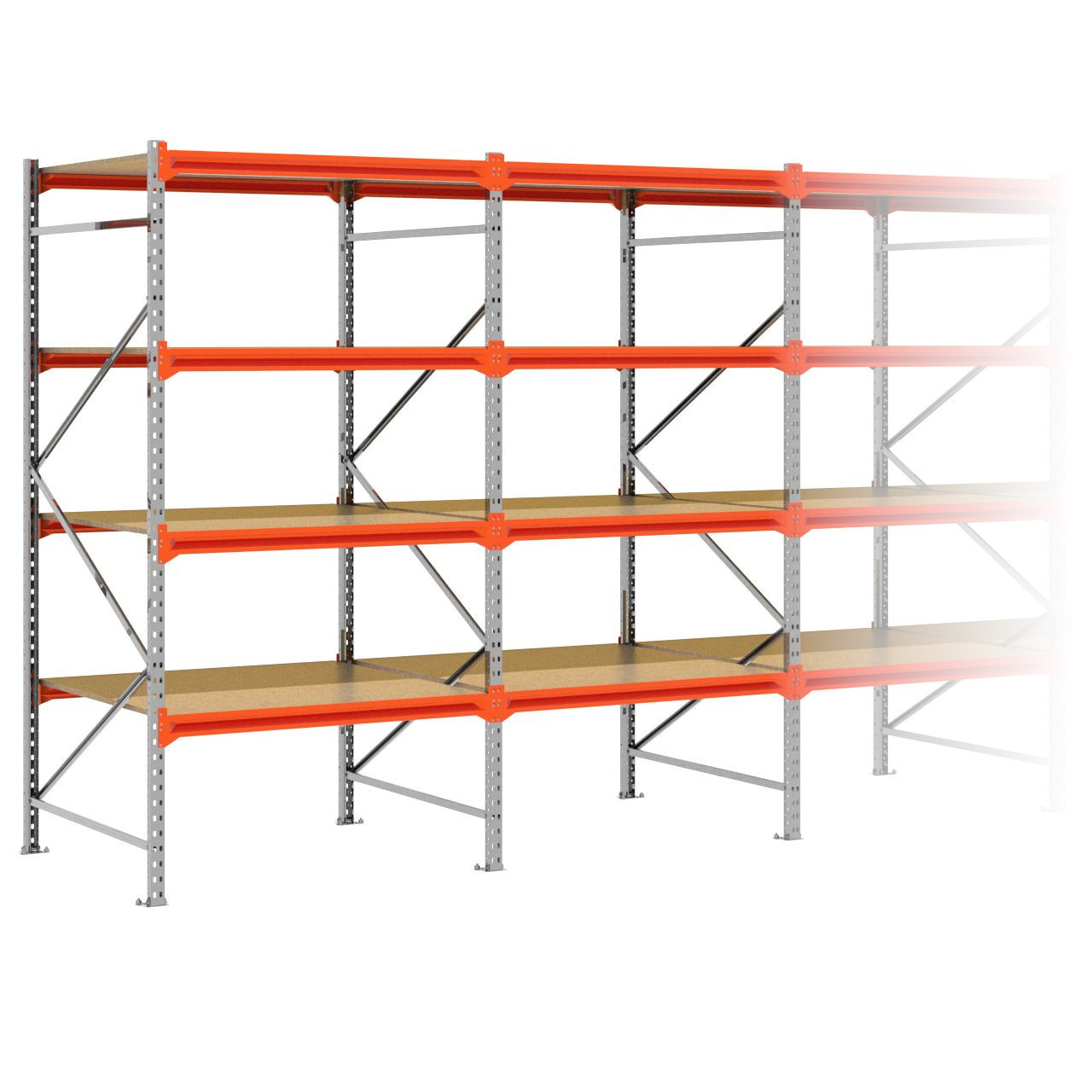 Grootvakstelling 2.500 mm x 6.300 mm x 1.200 mm (HxLxD) - 4 niveaus (Liggers 1.200 mm) GALVA