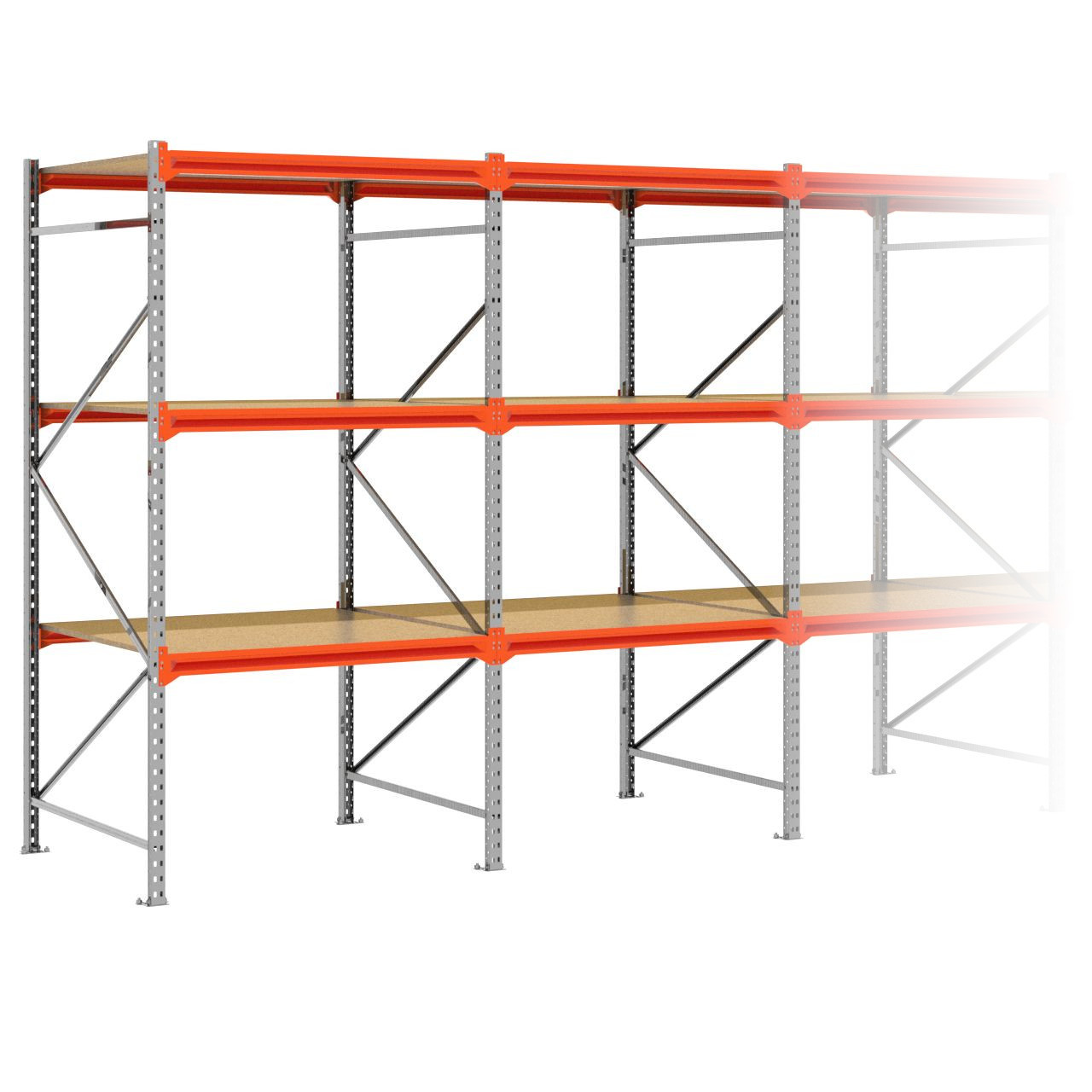 Grootvakstelling 2.500 mm x 7.600 mm x 1.200 mm (HxLxD) - 3 niveaus GALVA
