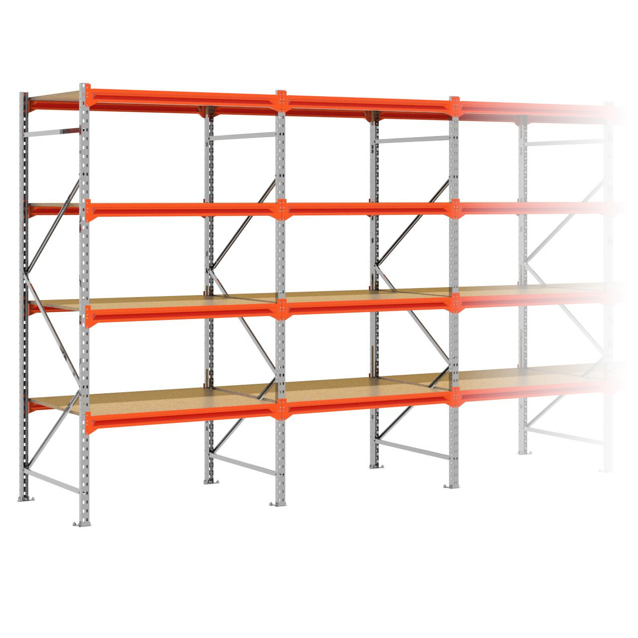 Grootvakstelling 2.500 mm x 7.600 mm x 1.000 mm (HxLxD) - 4 niveaus GALVA