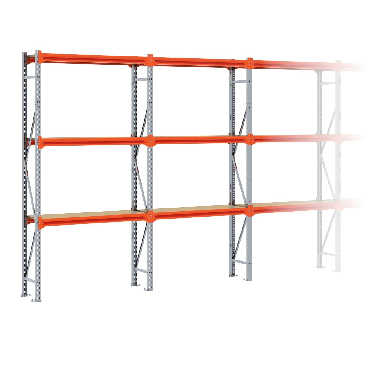 Grootvakstelling 2.500 mm x 8.800 mm x 400 mm (HxLxD) - 3 niveaus GALVA (Liggers: 1.200 mm)