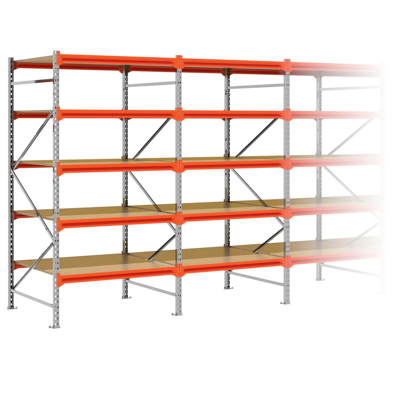 Grootvakstelling 2.500 mm x 8.800 mm x 1.200 mm (HxLxD) - 5 niveaus GALVA (Liggers: 1.200 mm)