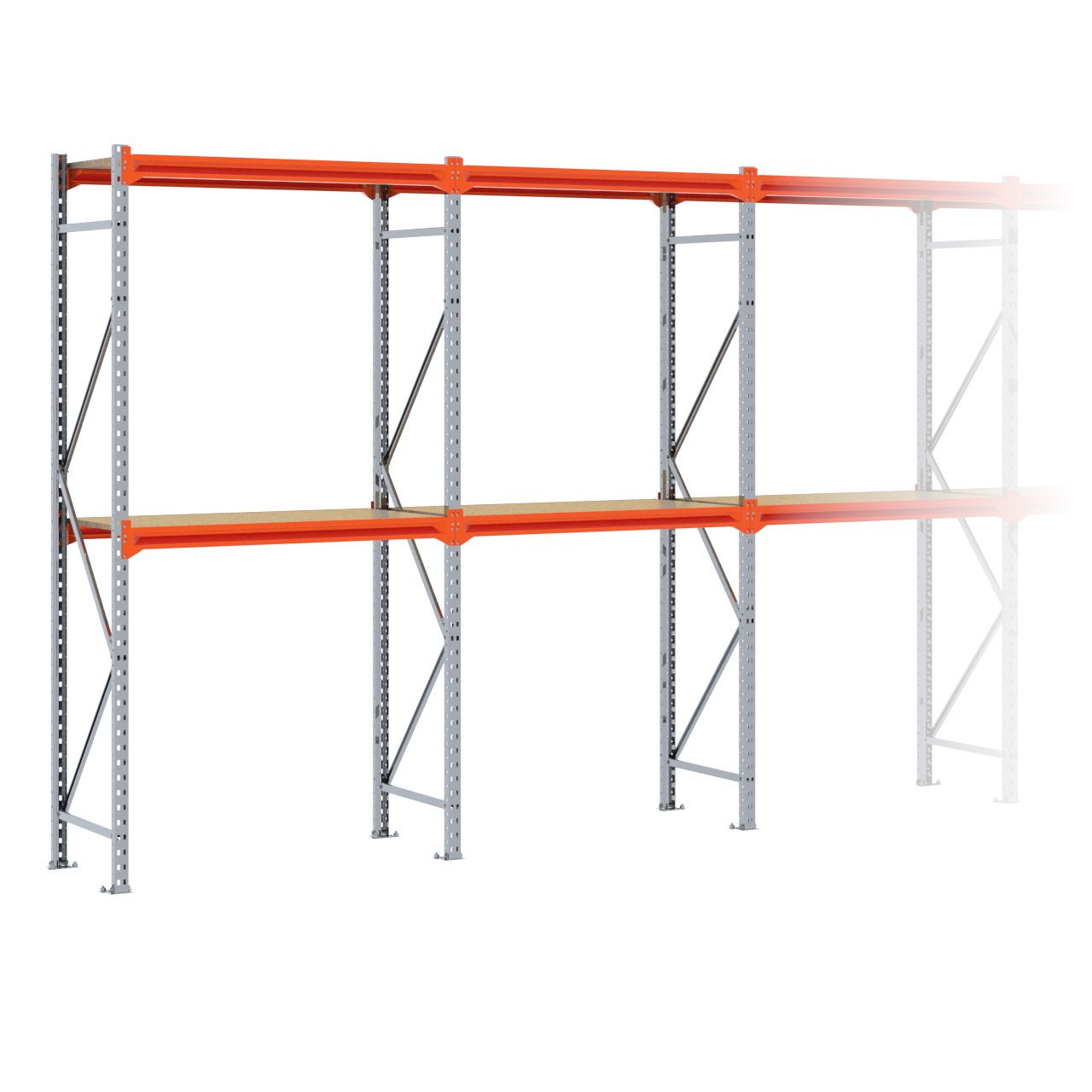 Grootvakstelling 2.500 mm x 10.100 mm x 600 mm (HxLxD) - 2 niveaus (Liggers 1.200 mm) GALVA