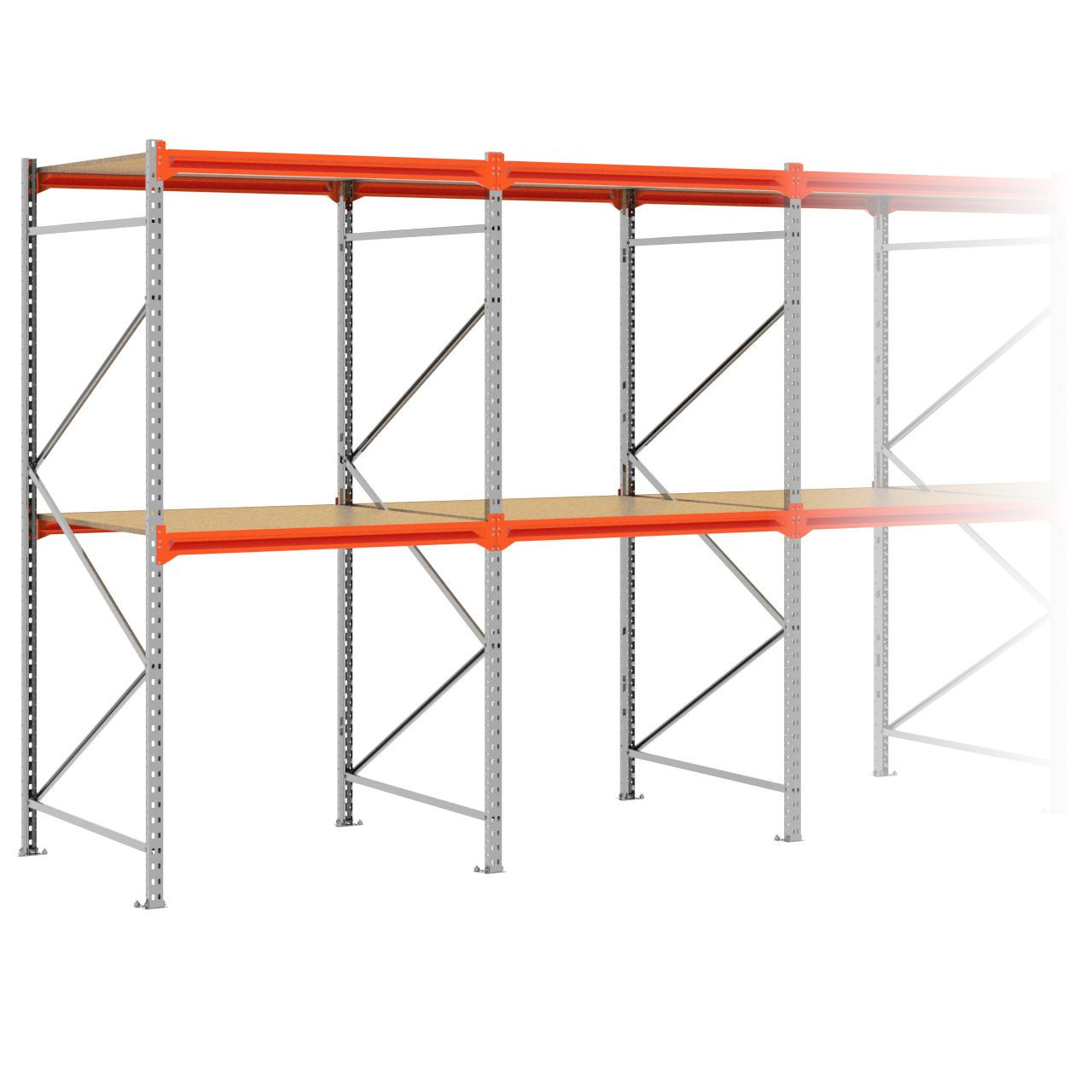 Grootvakstelling 2.500 mm x 11.300 mm x 1.200 mm (HxLxD) - 2 niveaus (Liggers 1.200 mm) GALVA