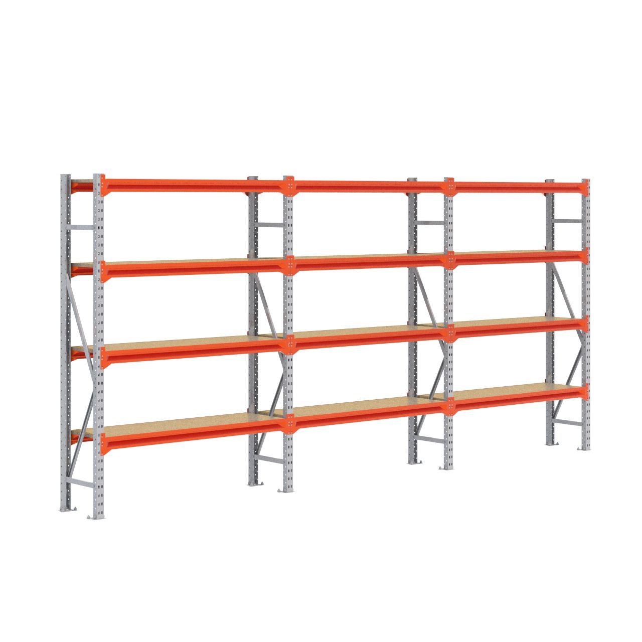 Grootvakstelling 2.000 mm x 4.300 mm x 400 mm (HxLxD) - 4 niveaus GALVA (Liggers: 1.350 mm)