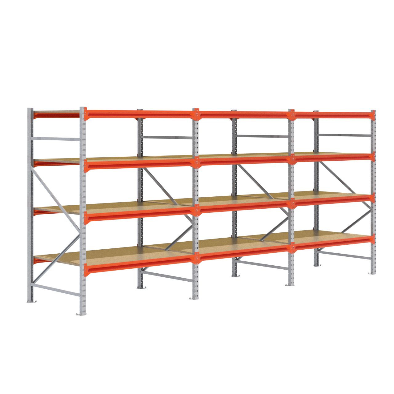 Grootvakstelling 2.000 mm x 4.300 mm x 1.000 mm (HxLxD) - 4 niveaus GALVA (Liggers: 1.350 mm)