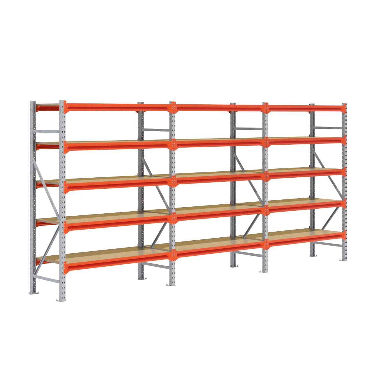 Grootvakstelling 2.000 mm x 4.300 mm x 600 mm (HxLxD) - 5 niveaus GALVA (Liggers: 1.350 mm)