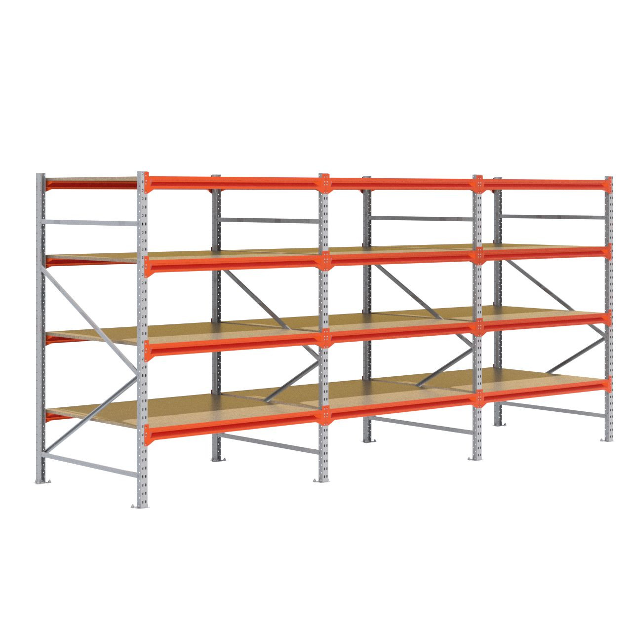 Grootvakstelling 2.000 mm x 4.300 mm x 1.200 mm (HxLxD) - 4 niveaus GALVA (Liggers: 1.350 mm)