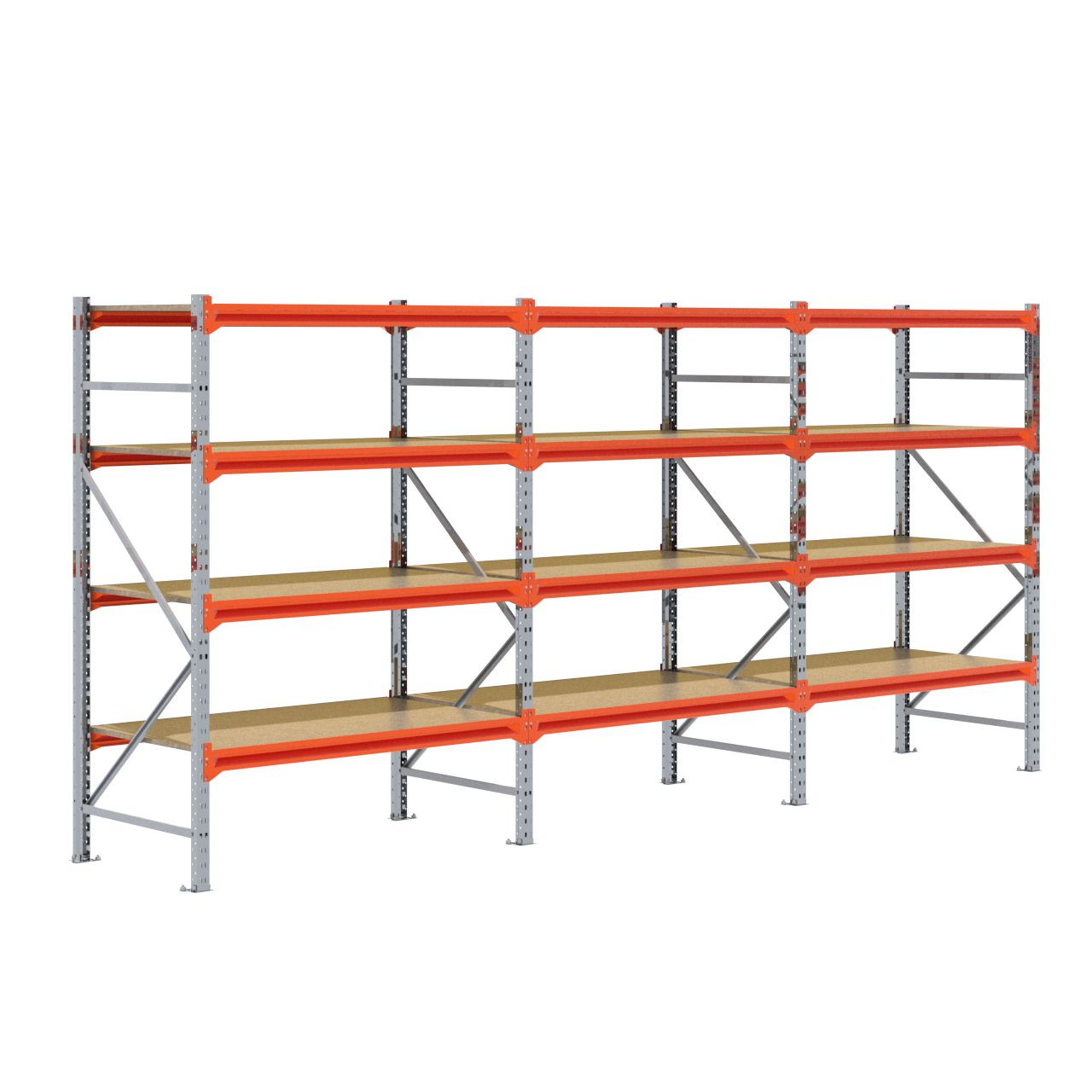 Grootvakstelling 2.000 mm x 4.300 mm x 800 mm (HxLxD) - 4 niveaus GALVA (Liggers: 1.350 mm)