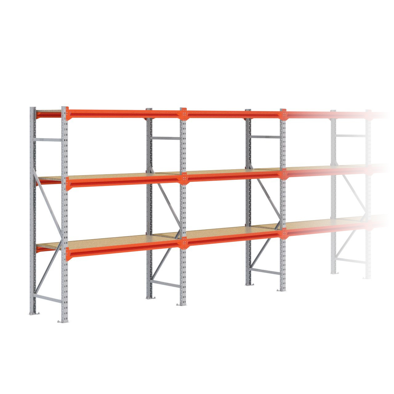 Grootvakstelling 2.000 mm x 5.700 mm x 600 mm (HxLxD) - 3 niveaus GALVA
