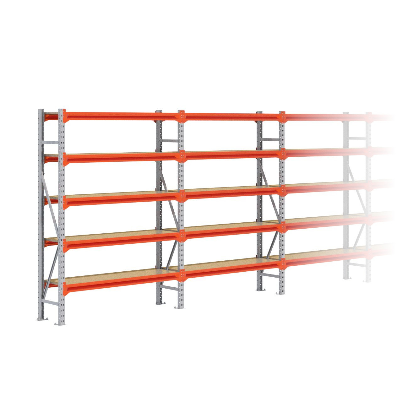 Grootvakstelling 2.000 mm x 5.700 mm x 400 mm (HxLxD) - 5 niveaus GALVA