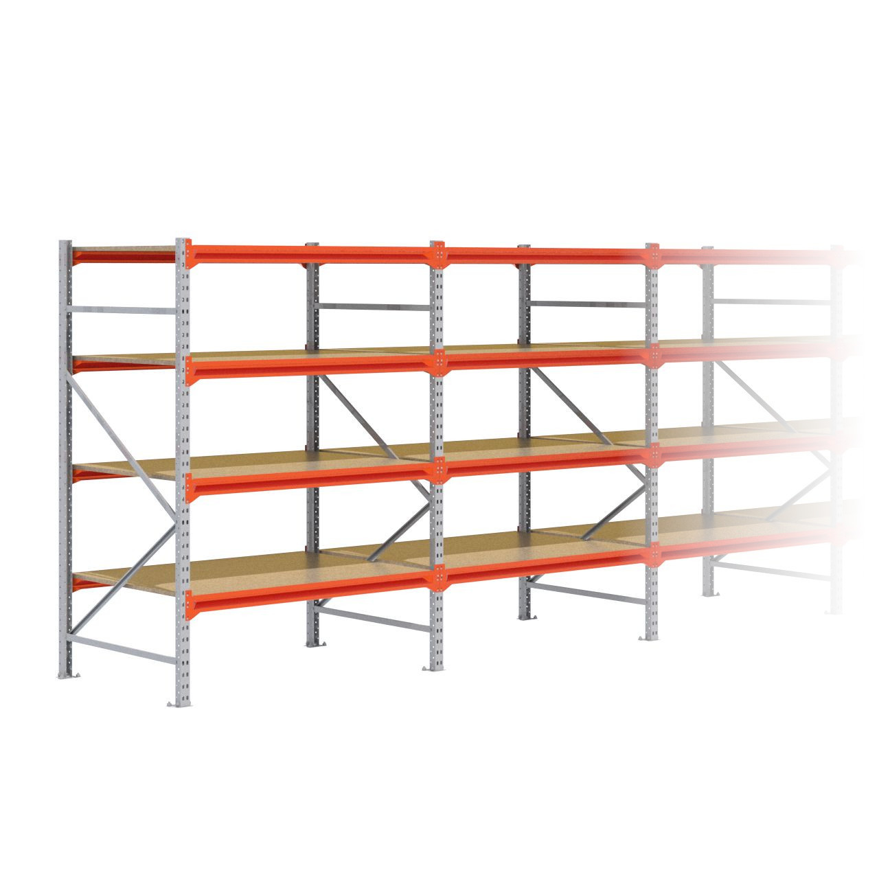Grootvakstelling 2.000 mm x 7.000 mm x 1.000 mm (HxLxD) - 4 niveaus GALVA (Liggers: 1.350 mm)