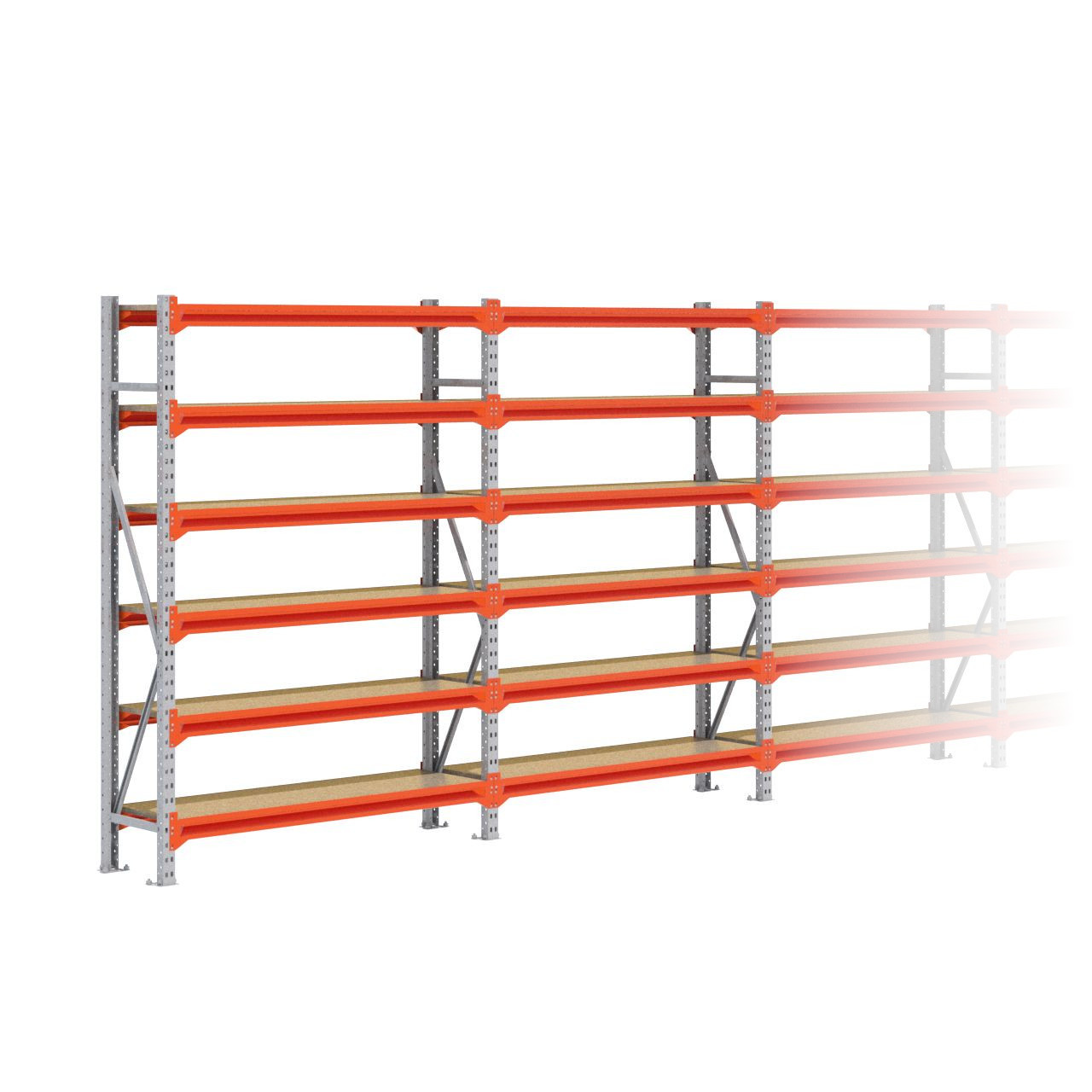 Grootvakstelling 2.000 mm x 7.000 mm x 400 mm (HxLxD) - 6 niveaus GALVA (Liggers: 1.350 mm)