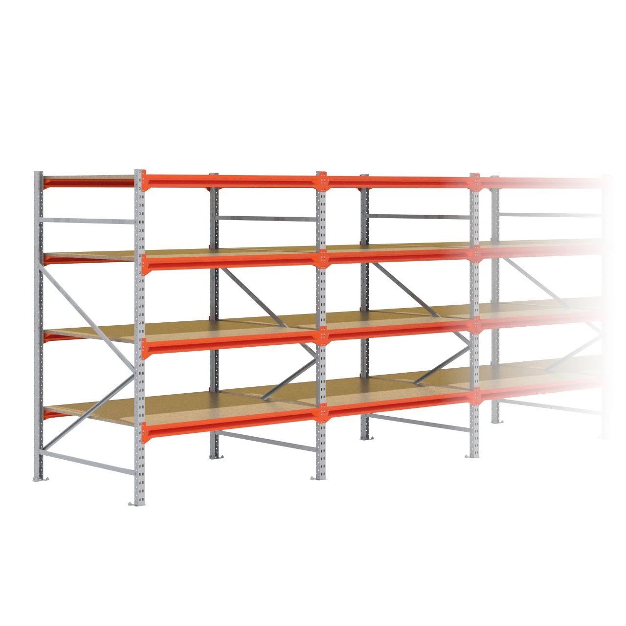Grootvakstelling 2.000 mm x 7.000 mm x 1.200 mm (HxLxD) - 4 niveaus GALVA (Liggers: 1.350 mm)