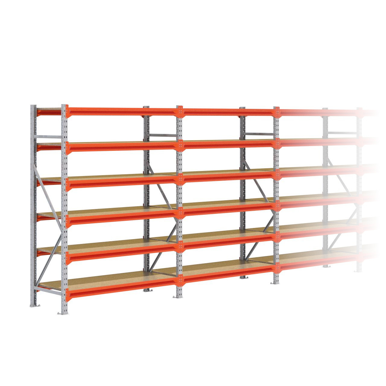 Grootvakstelling 2.000 mm x 7.000 mm x 600 mm (HxLxD) - 6 niveaus GALVA (Liggers: 1.350 mm)