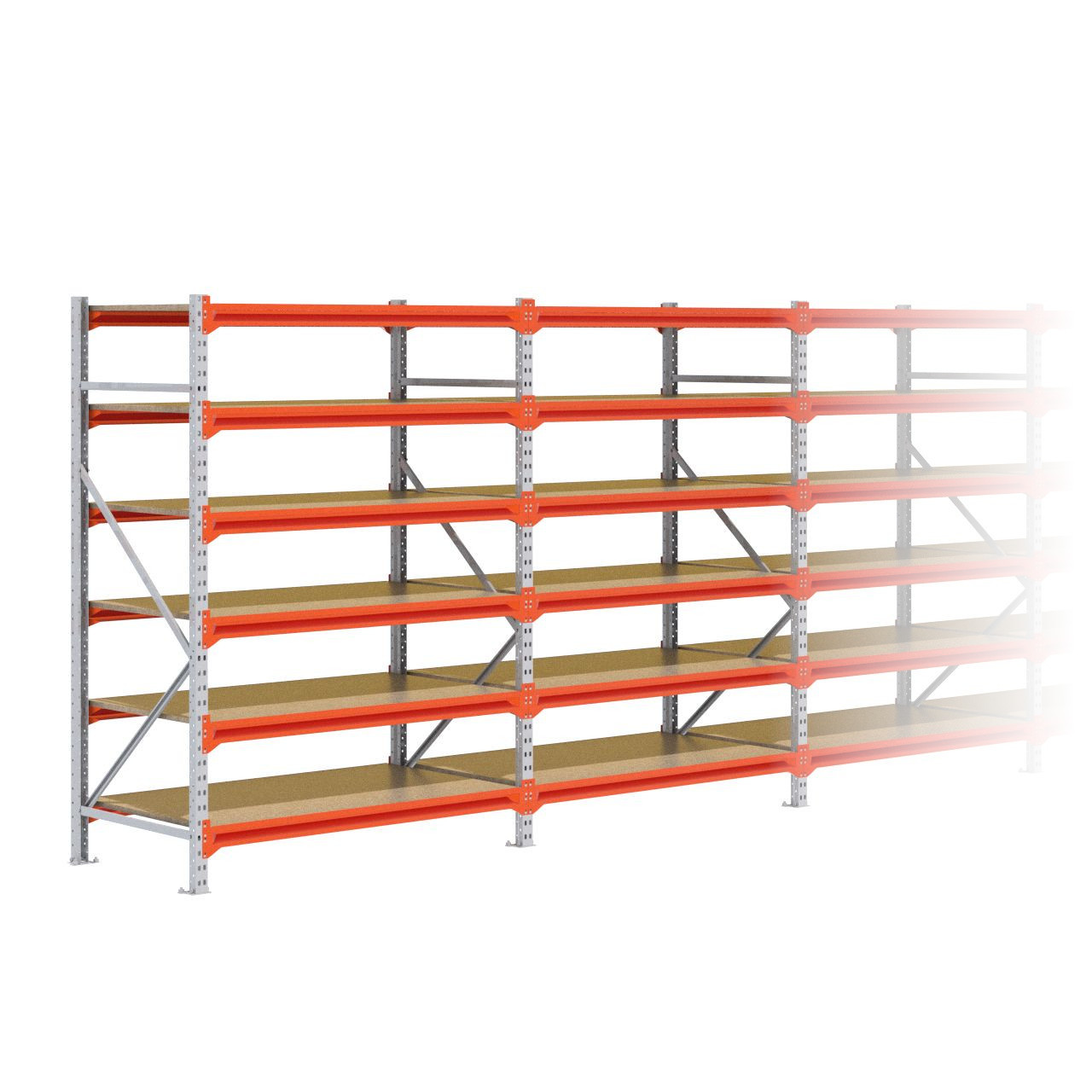 Grootvakstelling 2.000 mm x 7.000 mm x 800 mm (HxLxD) - 6 niveaus GALVA (Liggers: 1.350 mm)