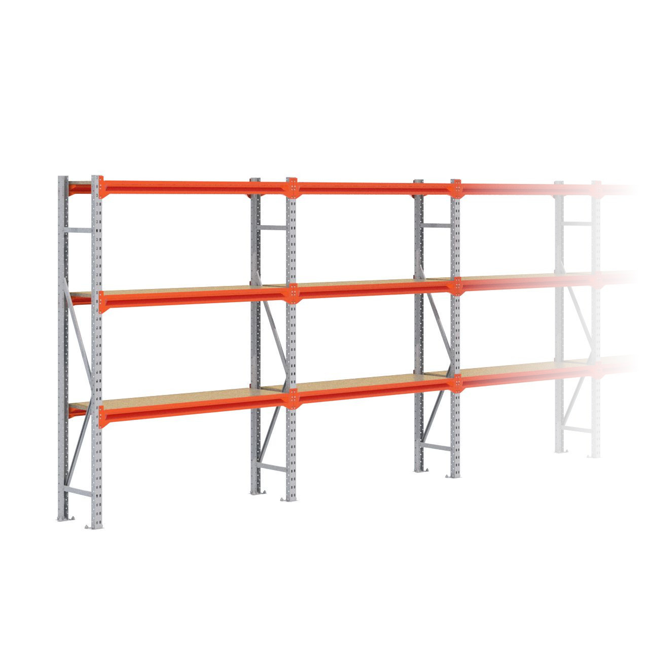 Grootvakstelling 2.000 mm x 8.500 mm x 400 mm (HxLxD) - 3 niveaus GALVA