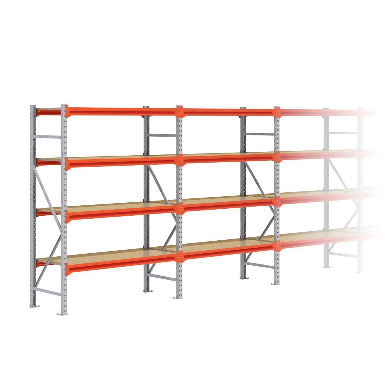 Grootvakstelling 2.000 mm x 8.500 mm x 600 mm (HxLxD) - 4 niveaus GALVA
