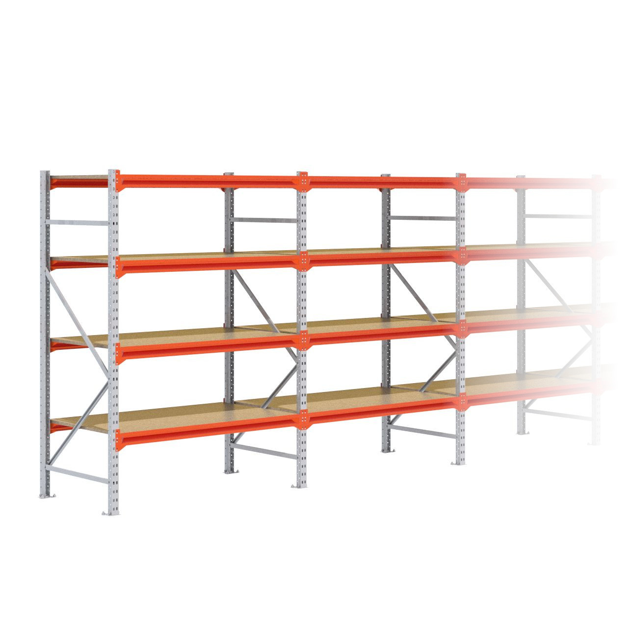 Grootvakstelling 2.000 mm x 8.500 mm x 800 mm (HxLxD) - 4 niveaus GALVA