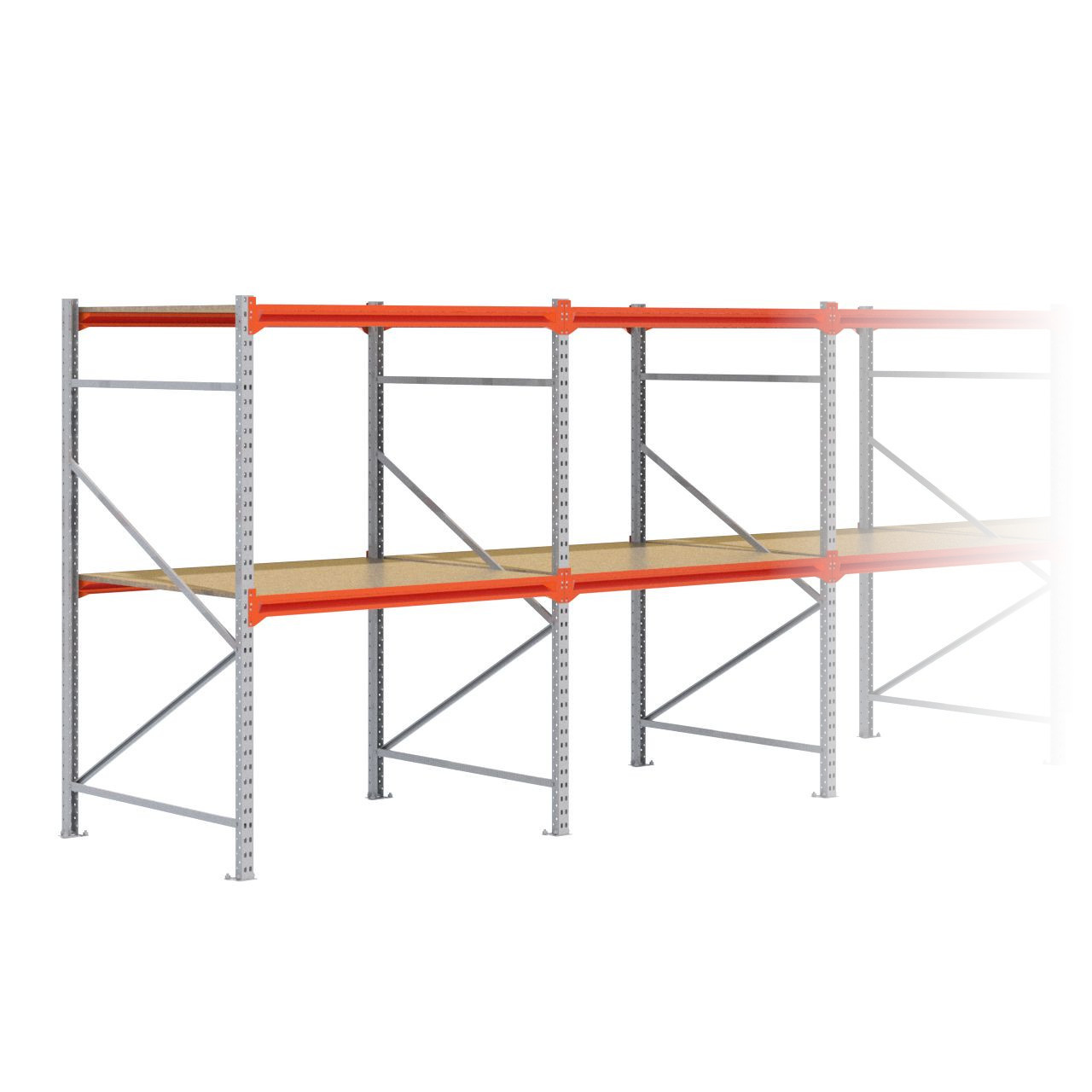 Grootvakstelling 2.000 mm x 9.900 mm x 1.200 mm (HxLxD) - 2 niveaus GALVA (Liggers: 1.350 mm)