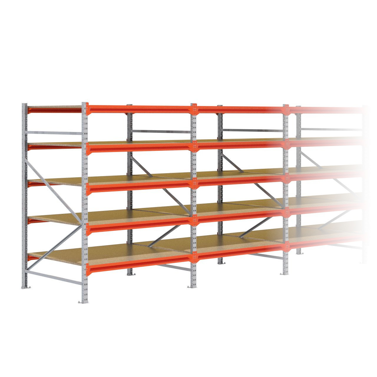 Grootvakstelling 2.000 mm x 9.900 mm x 1.200 mm (HxLxD) - 5 niveaus GALVA (Liggers: 1.350 mm)