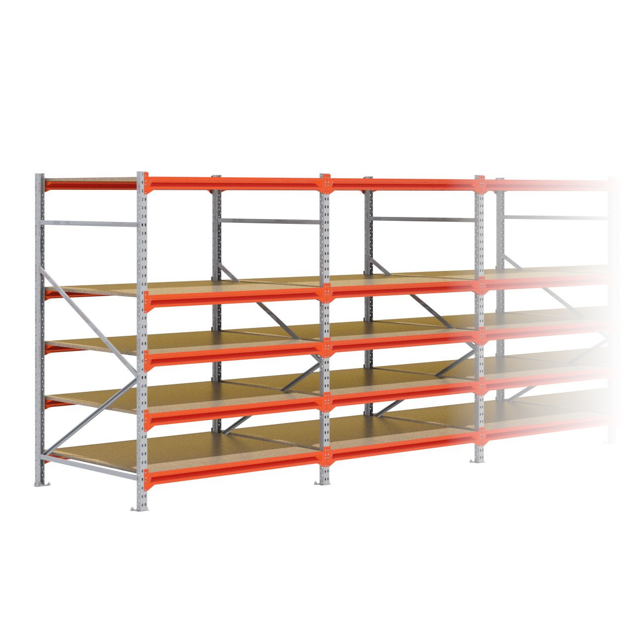 Grootvakstelling 2.000 mm x 9.900 mm x 1.200 mm (HxLxD) - 6 niveaus GALVA (Liggers: 1.350 mm)