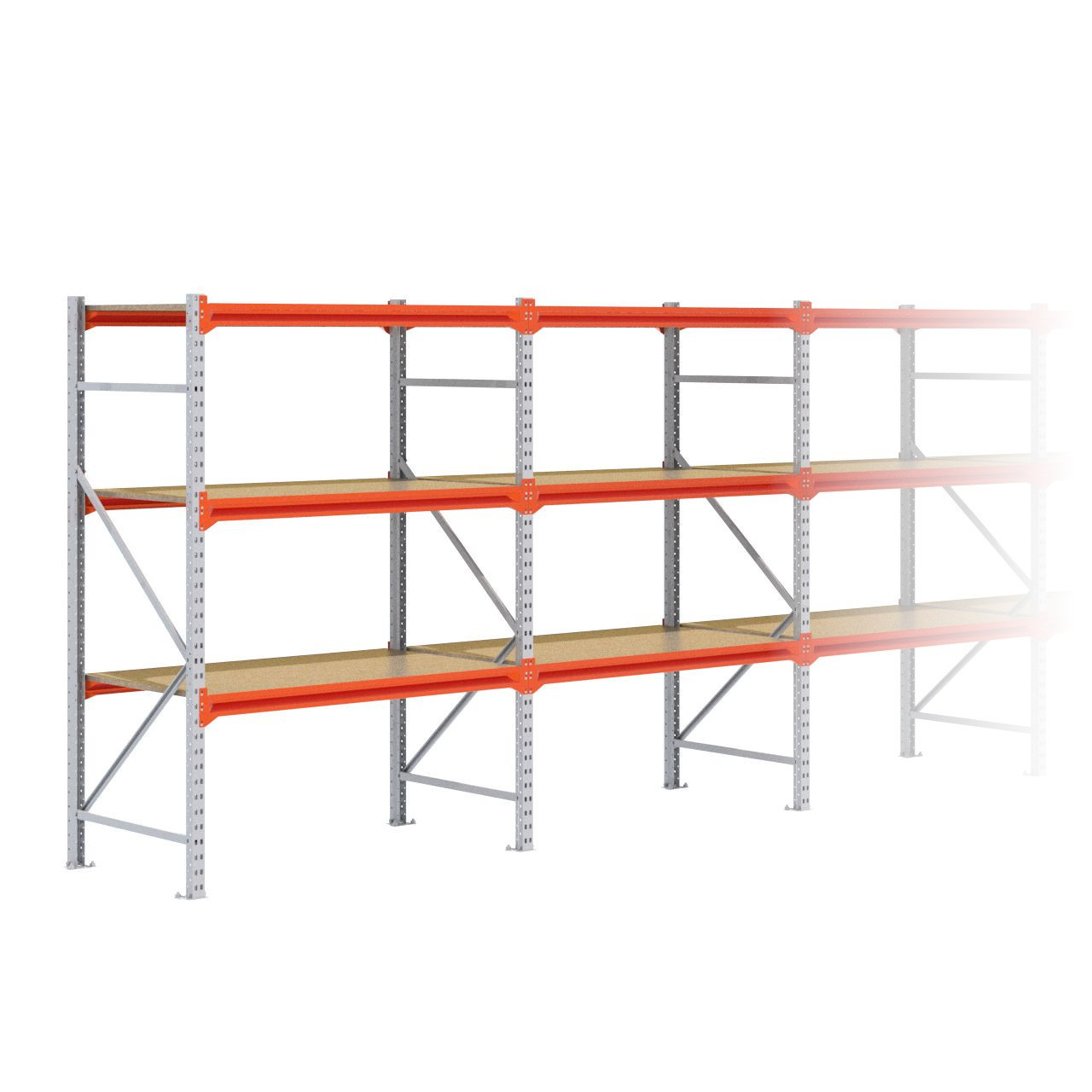 Grootvakstelling 2.000 mm x 11.300 mm x 800 mm (HxLxD) - 3 niveaus GALVA