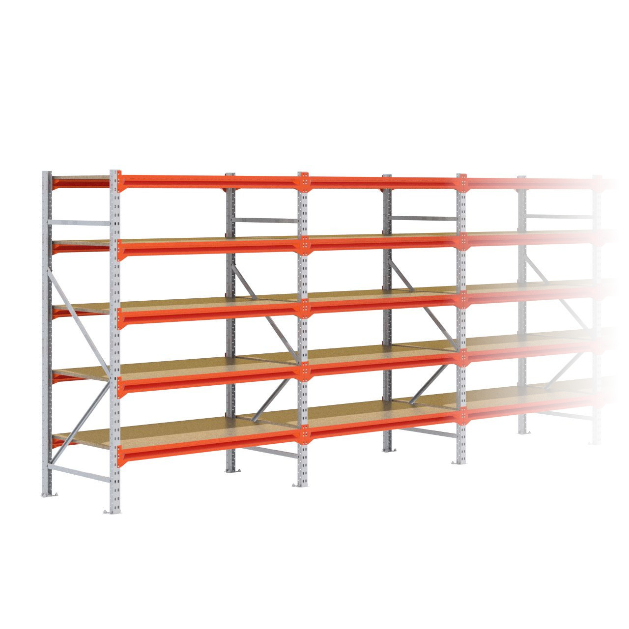 Grootvakstelling 2.000 mm x 12.700 mm x 800 mm (HxLxD) - 5 niveaus GALVA