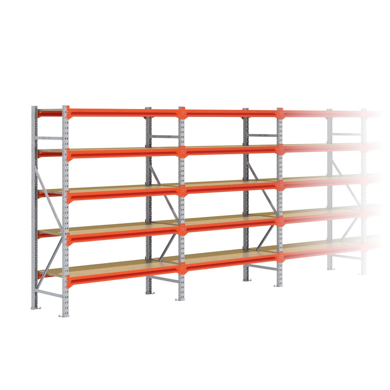 Grootvakstelling 2.000 mm x 12.700 mm x 600 mm (HxLxD) - 5 niveaus GALVA