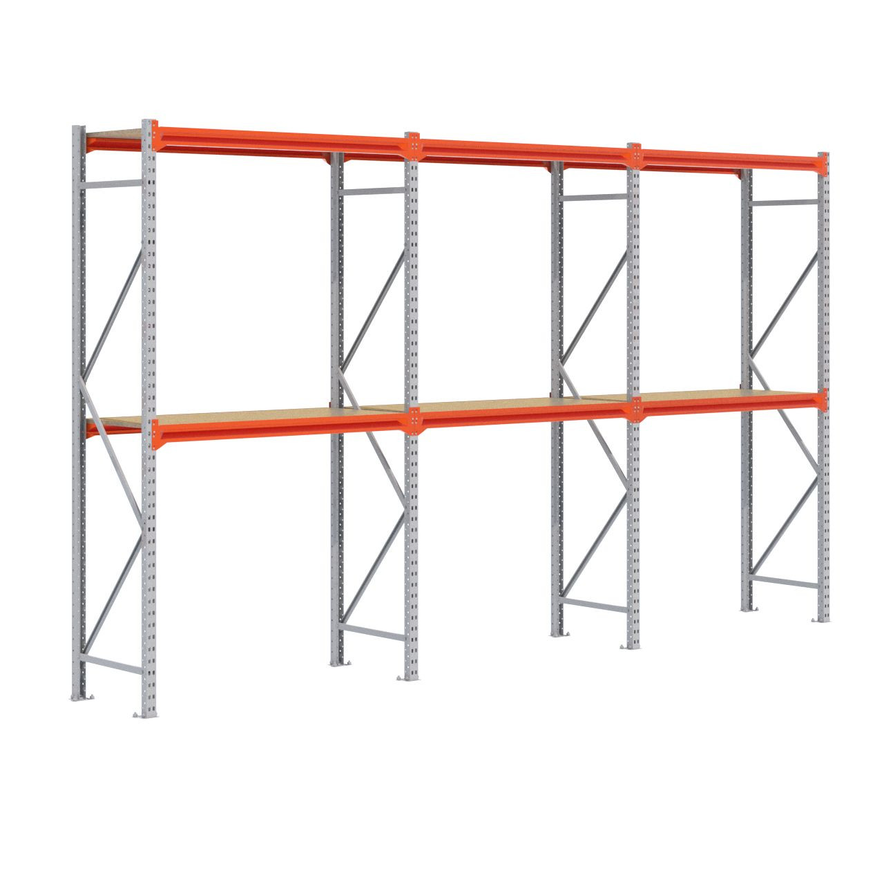 Grootvakstelling 2.500 mm x 4.300 mm x 600 mm (HxLxD) - 2 niveaus GALVA (Liggers: 1.350 mm)