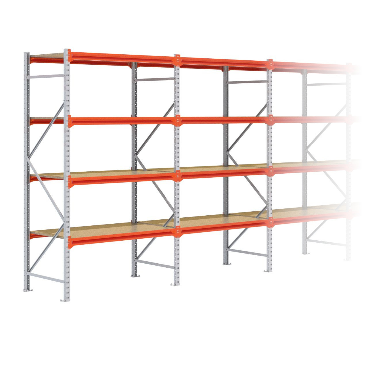 Grootvakstelling 2.500 mm x 5.700 mm x 800 mm (HxLxD) - 4 niveaus GALVA