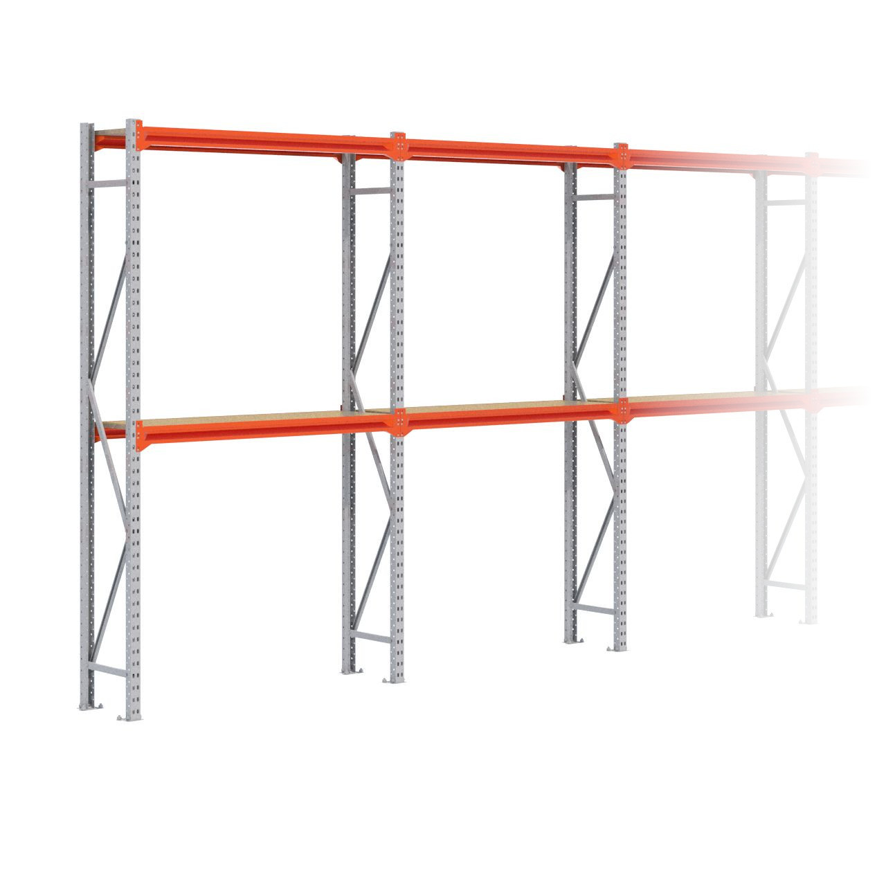 Grootvakstelling 2.500 mm x 7.000 mm x 400 mm (HxLxD) - 2 niveaus GALVA (Liggers: 1.350 mm)