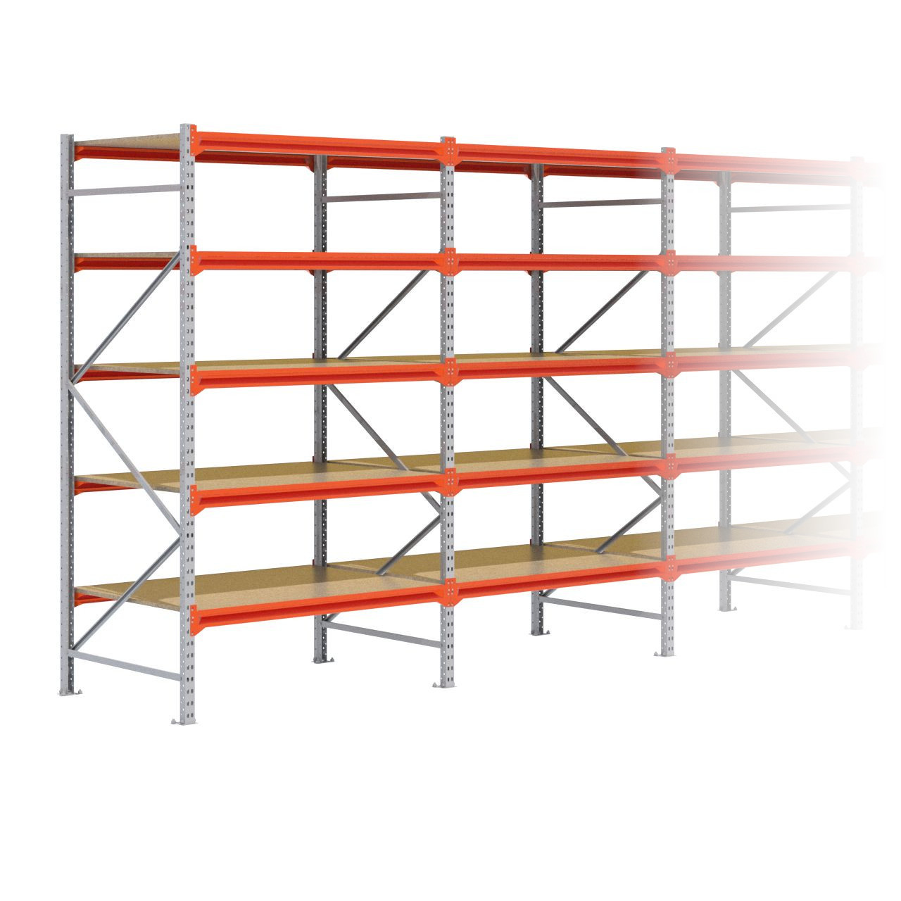 Grootvakstelling 2.500 mm x 7.000 mm x 1.000 mm (HxLxD) - 5 niveaus GALVA (Liggers: 1.350 mm)