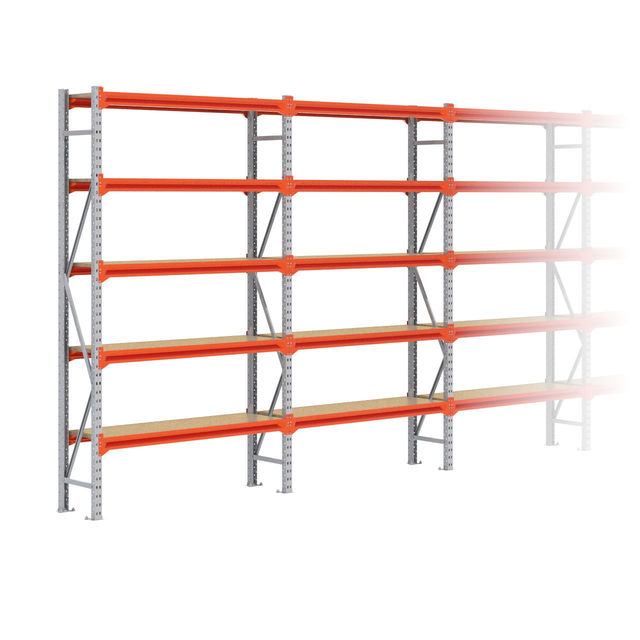 Grootvakstelling 2.500 mm x 8.500 mm x 400 mm (HxLxD) - 5 niveaus GALVA