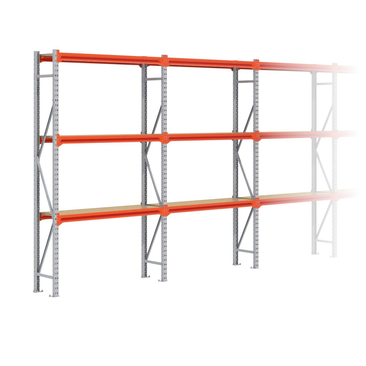 Grootvakstelling 2.500 mm x 9.900 mm x 400 mm (HxLxD) - 3 niveaus GALVA (Liggers: 1.350 mm)