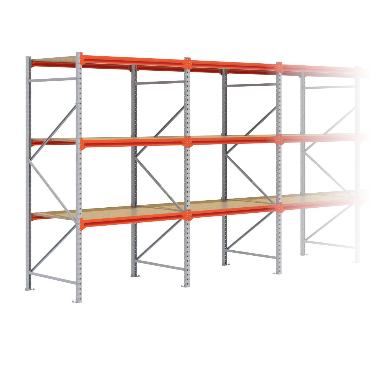 Grootvakstelling 2.500 mm x 11.300 mm x 1.000 mm (HxLxD) - 3 niveaus GALVA