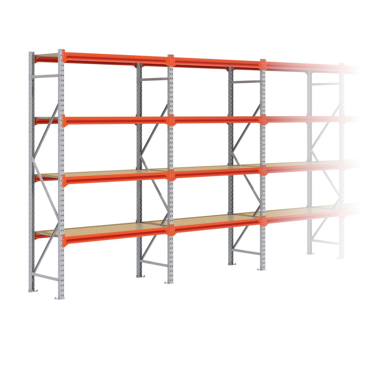 Grootvakstelling 2.500 mm x 11.300 mm x 600 mm (HxLxD) - 4 niveaus GALVA