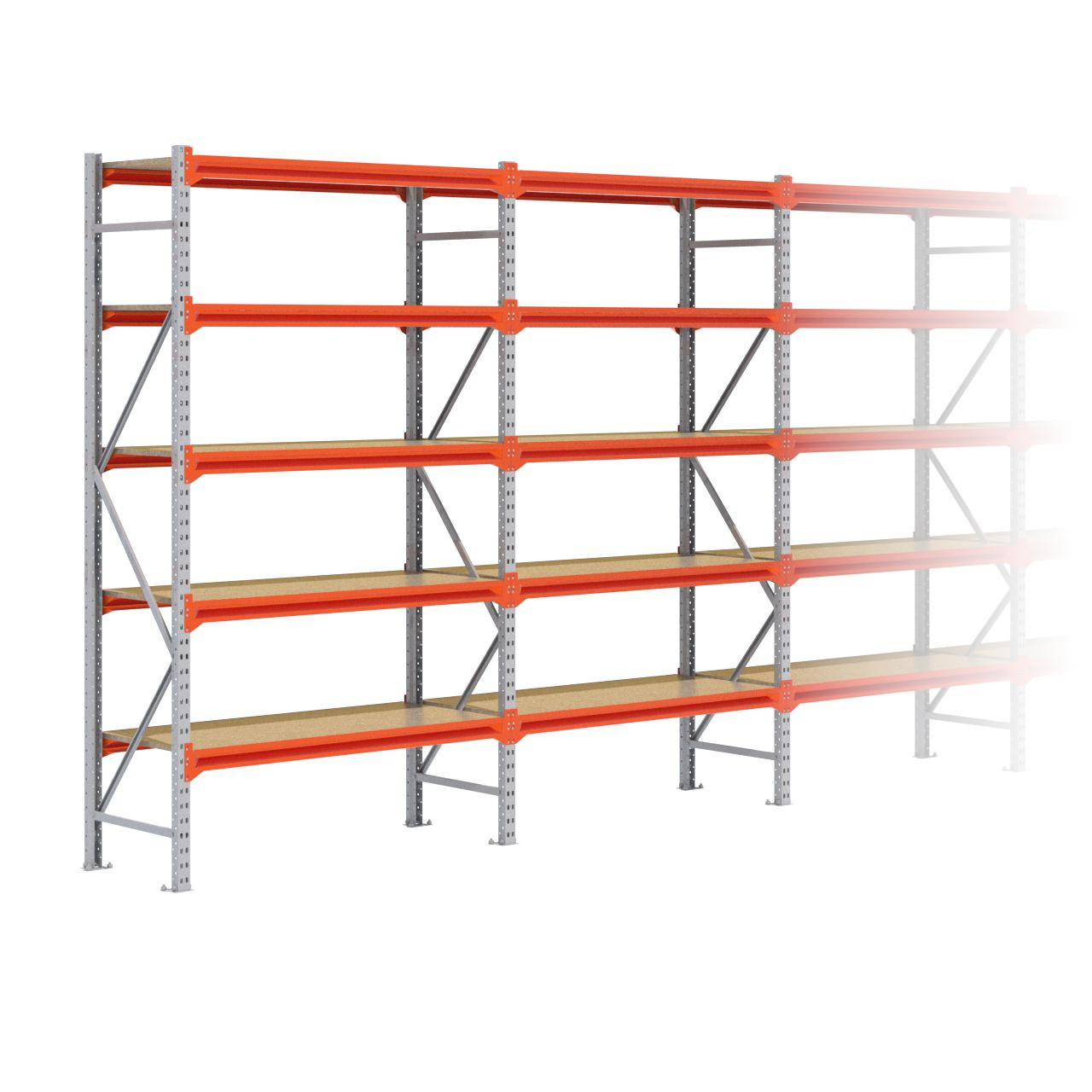 Grootvakstelling 2.500 mm x 11.300 mm x 600 mm (HxLxD) - 5 niveaus GALVA