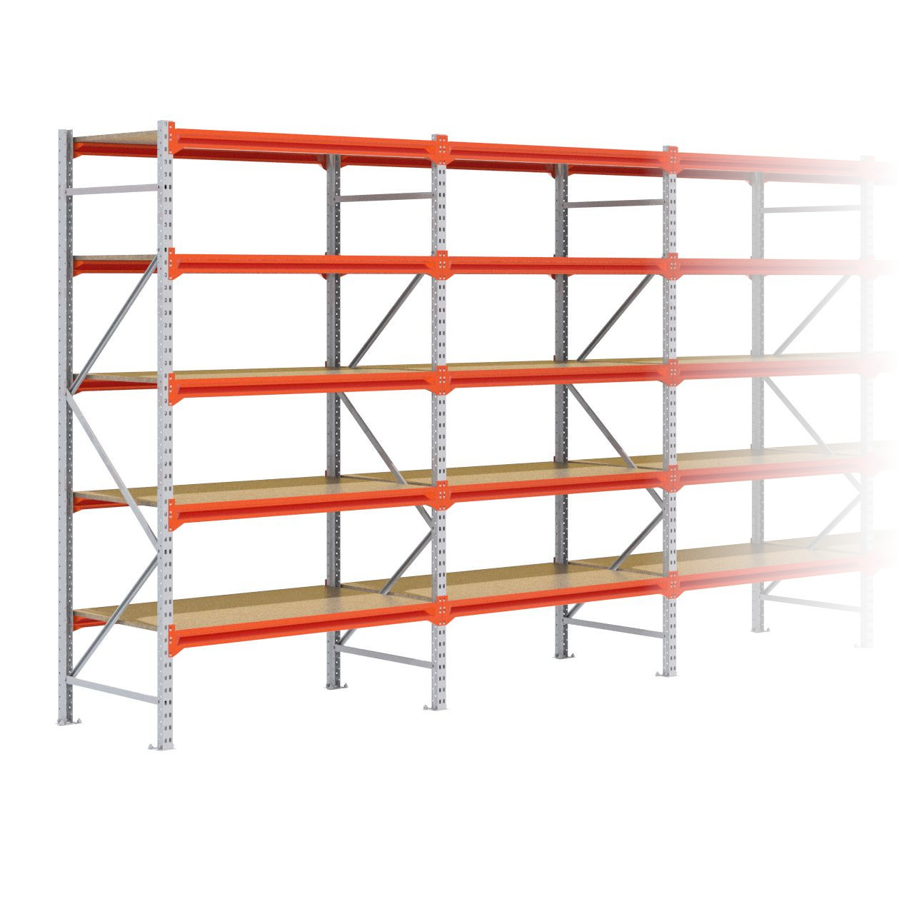 Grootvakstelling 2.500 mm x 11.300 mm x 800 mm (HxLxD) - 5 niveaus GALVA