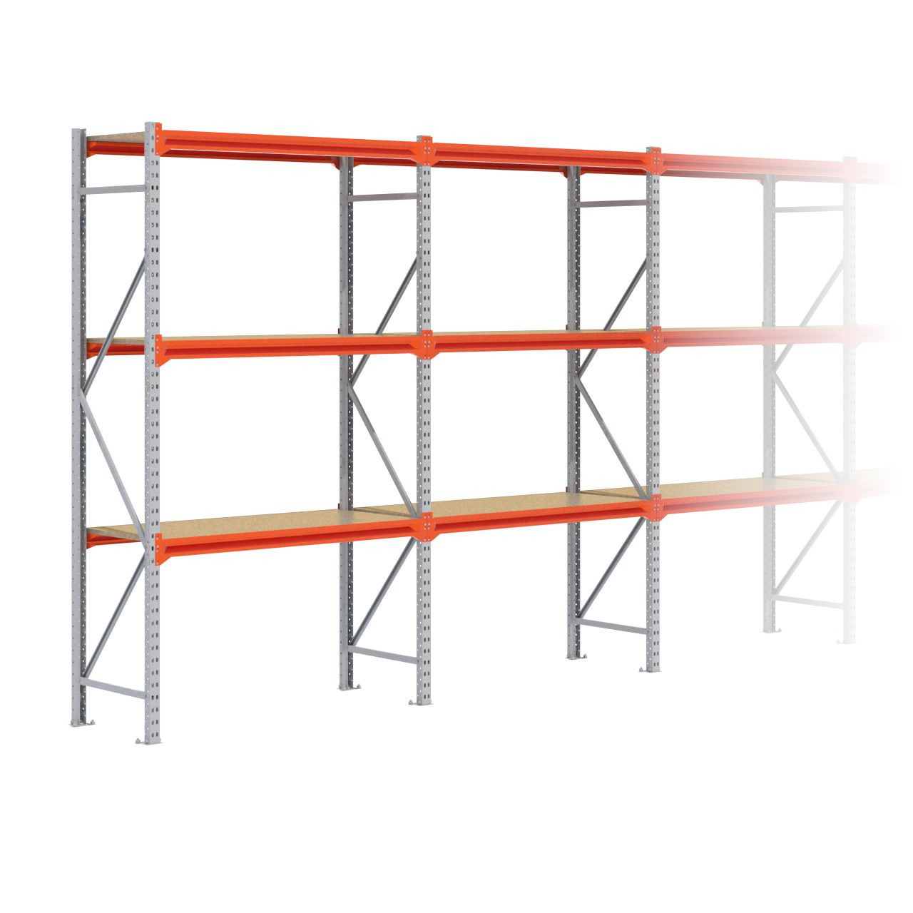 Grootvakstelling 2.500 mm x 12.700 mm x 600 mm (HxLxD) - 3 niveaus GALVA