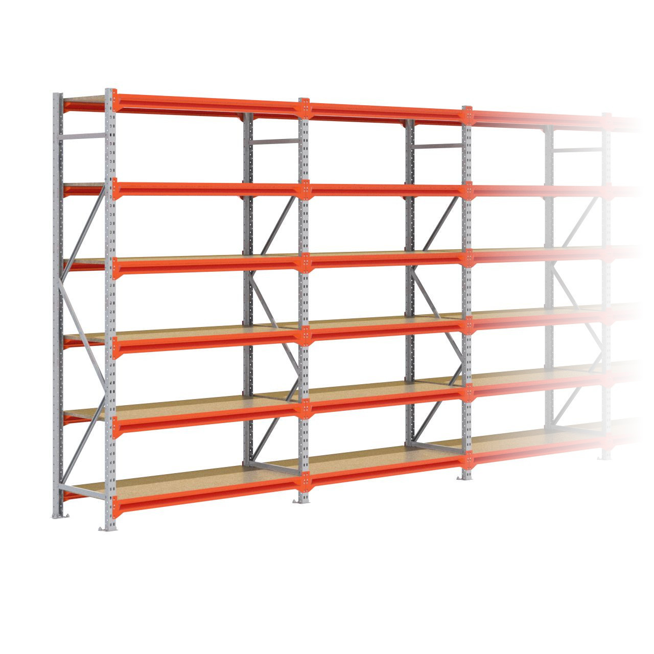 Grootvakstelling 2.500 mm x 12.700 mm x 600 mm (HxLxD) - 6 niveaus GALVA