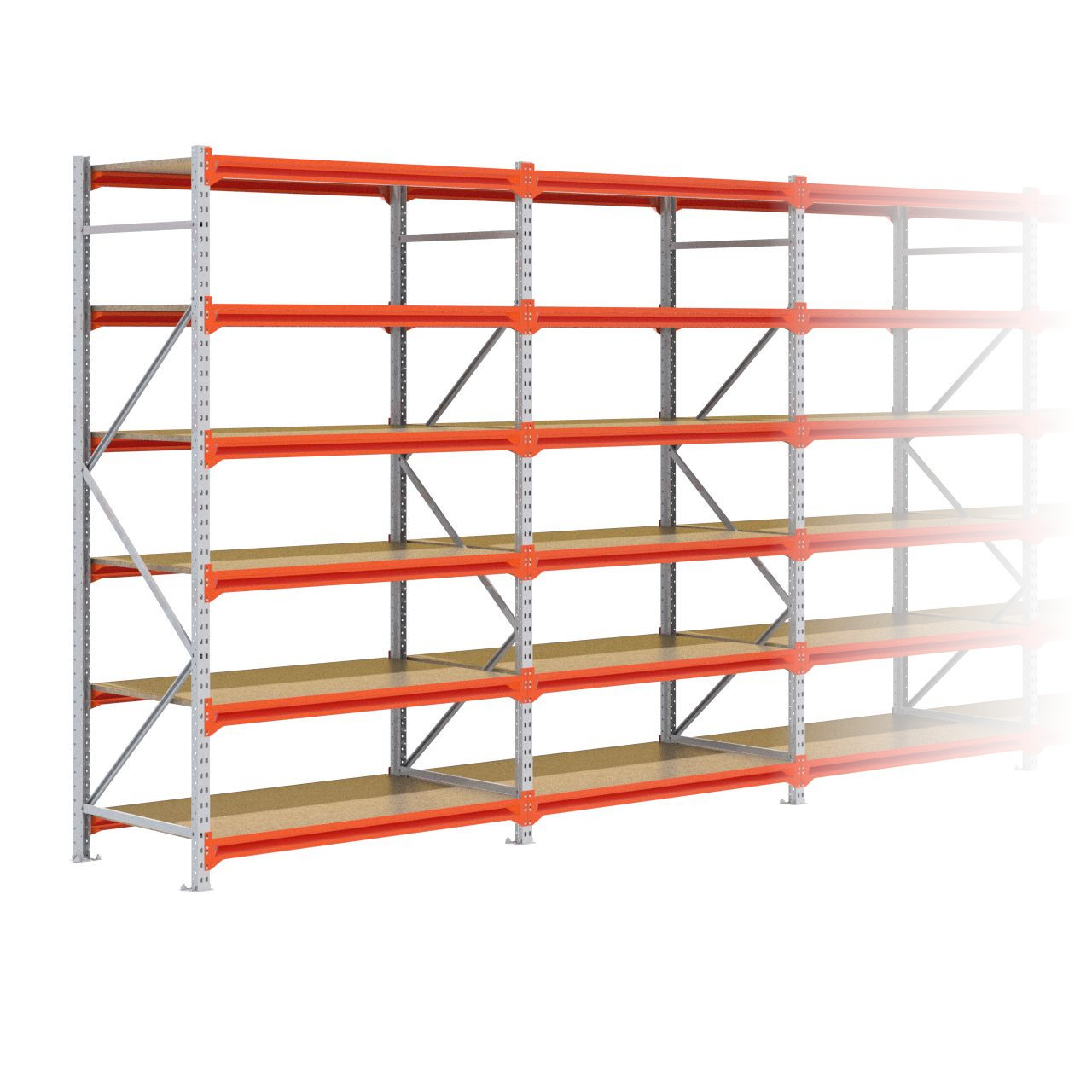 Grootvakstelling 2.500 mm x 14.100 mm x 800 mm (HxLxD) - 6 niveaus GALVA (Liggers: 1.350 mm)