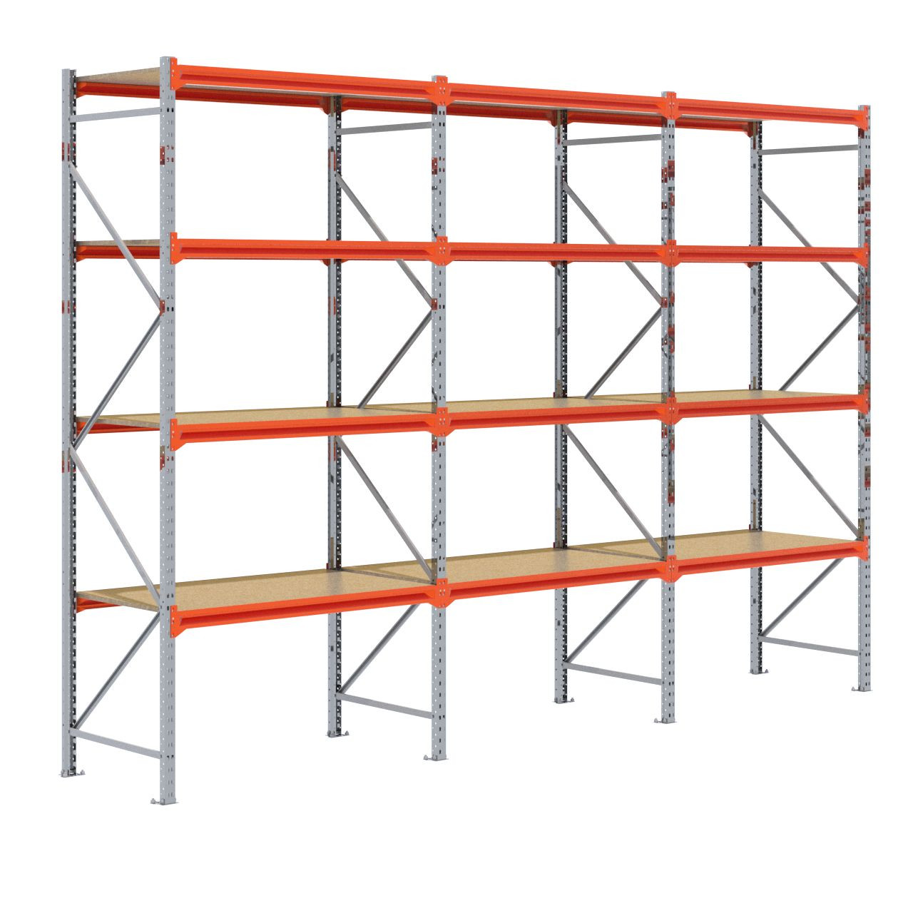 Grootvakstelling 3.000 mm x 4.300 mm x 800 mm (HxLxD) - 4 niveaus GALVA (Liggers: 1.350 mm)
