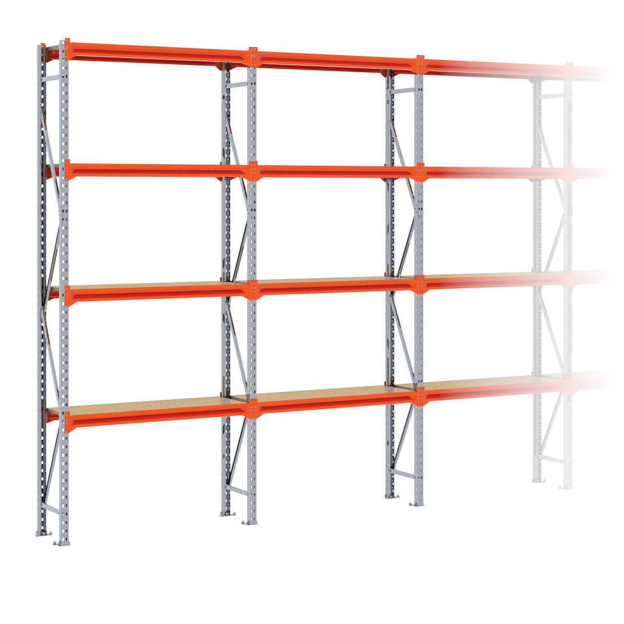 Grootvakstelling 3.000 mm x 5.100 mm x 400 mm (HxLxD) - 4 niveaus GALVA