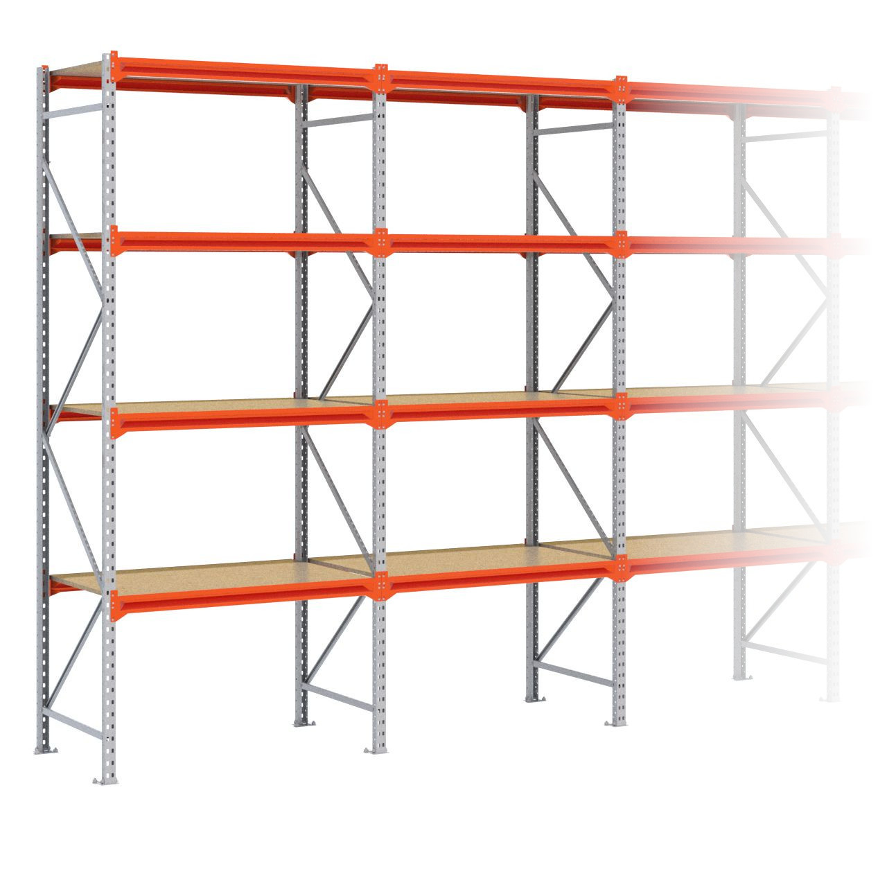 Grootvakstelling 3.000 mm x 5.100 mm x 800 mm (HxLxD) - 4 niveaus GALVA