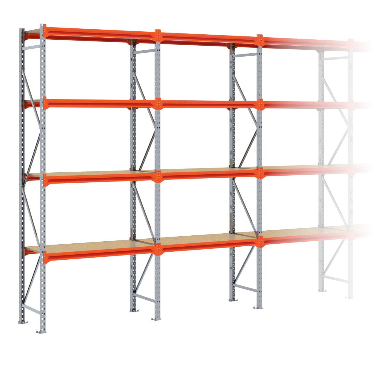 Grootvakstelling 3.000 mm x 5.100 mm x 600 mm (HxLxD) - 4 niveaus GALVA